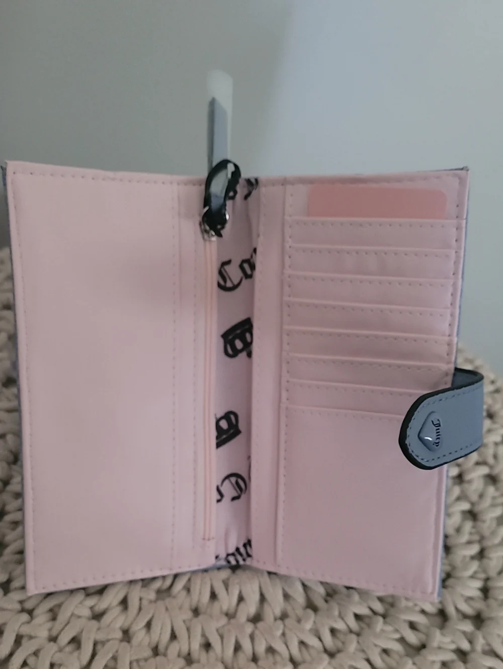 Juicy Couture Baby Blue Monogram Wallet with JC Charm